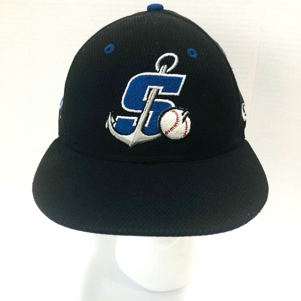 New Era Black Stockton‎ Ports CA 2005-20015 Baseball Cap Embroidered Size 7
